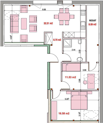 Appartement de 3 ½ pièces  - 3e étage - Nord