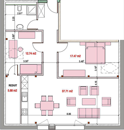 Appartement de 3 ½ pièces - 3e étage - Sud